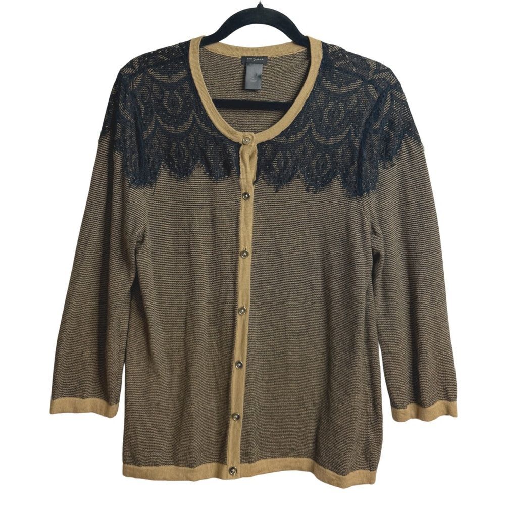 Ann Taylor Factory Neutral Lace Yoke Knit Cardigan Women’s Size XL Button Front